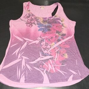 Mossimo Supply Co. Pink Asymmetrical Tankntop W/Tropical Print Sz XXL